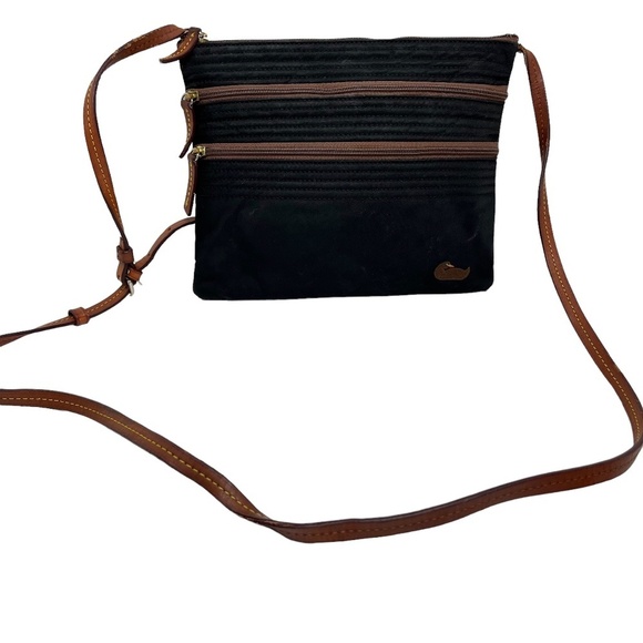 DOONEY & BOURKE Black Brown Genuine Leather Canvas CROSSBODY Purse Messenger Bag - Picture 1 of 16